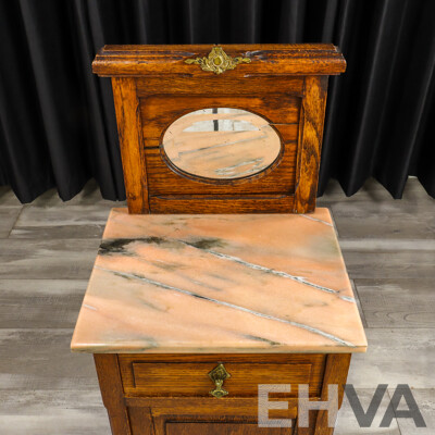 Late Edwardian Oak Mirrored Back Bedside with Marble Top