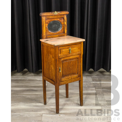 Late Edwardian Oak Mirrored Back Bedside with Marble Top