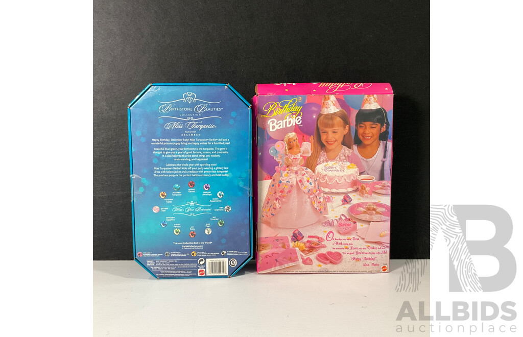 Pair of Barbie Figures in Original Packaging Including Birthday Barbie and Miss Turquoise