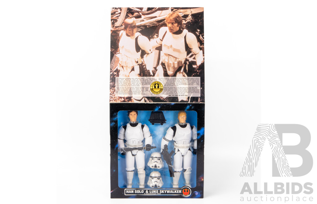 Boxed Star Wars Rebel Alliance Han Solo and Luke Skywalker as Stormtrooper Figures by Kenner Toys