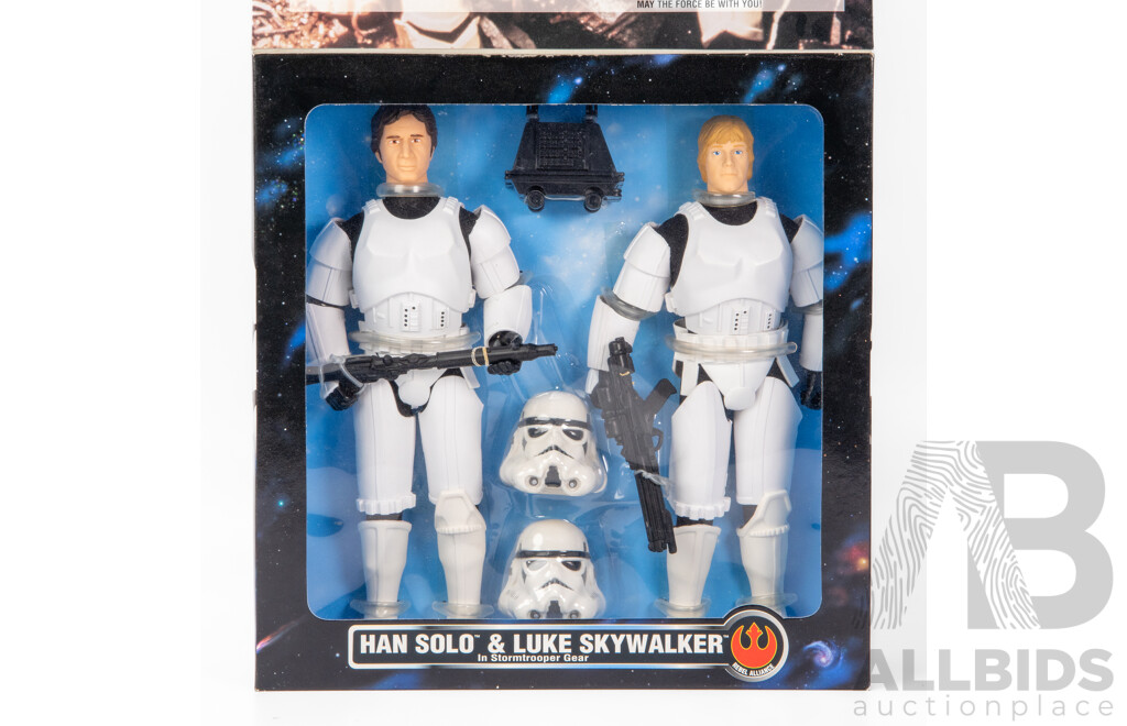 Boxed Star Wars Rebel Alliance Han Solo and Luke Skywalker as Stormtrooper Figures by Kenner Toys