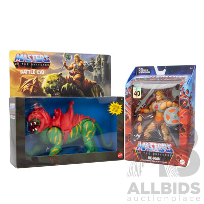 Boxed He-Man and Battle Cat Figures by Mattel