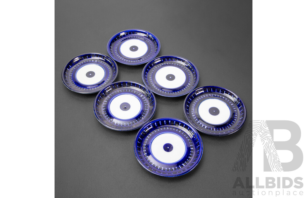 Set of Six Blue and White Cups and Saucers by Ulla Procope for Arabia, Finland