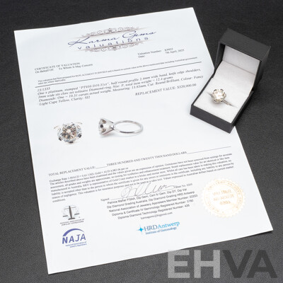 10.31ct Fancy Diamond 950 Platinum Solitaire Ring with Valuation - Size P