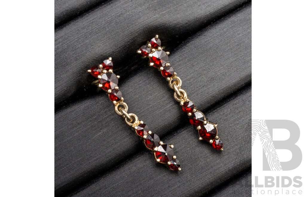 Handmade 925 Sterling Silver Drop Earrings with Old Cut Garnets - 2.13gms