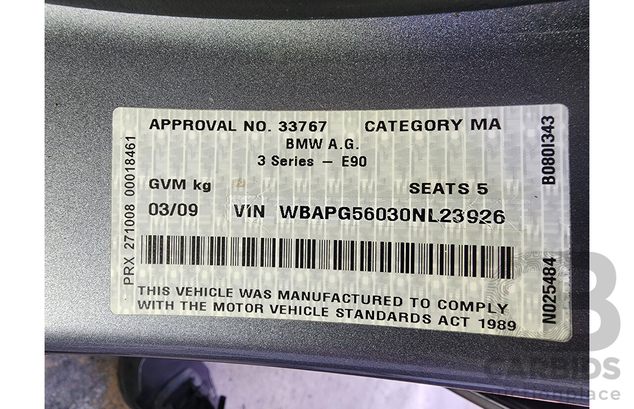 3/2009 Bmw 3 20i Executive E90 MY09 4d Sedan Grey 2.0L