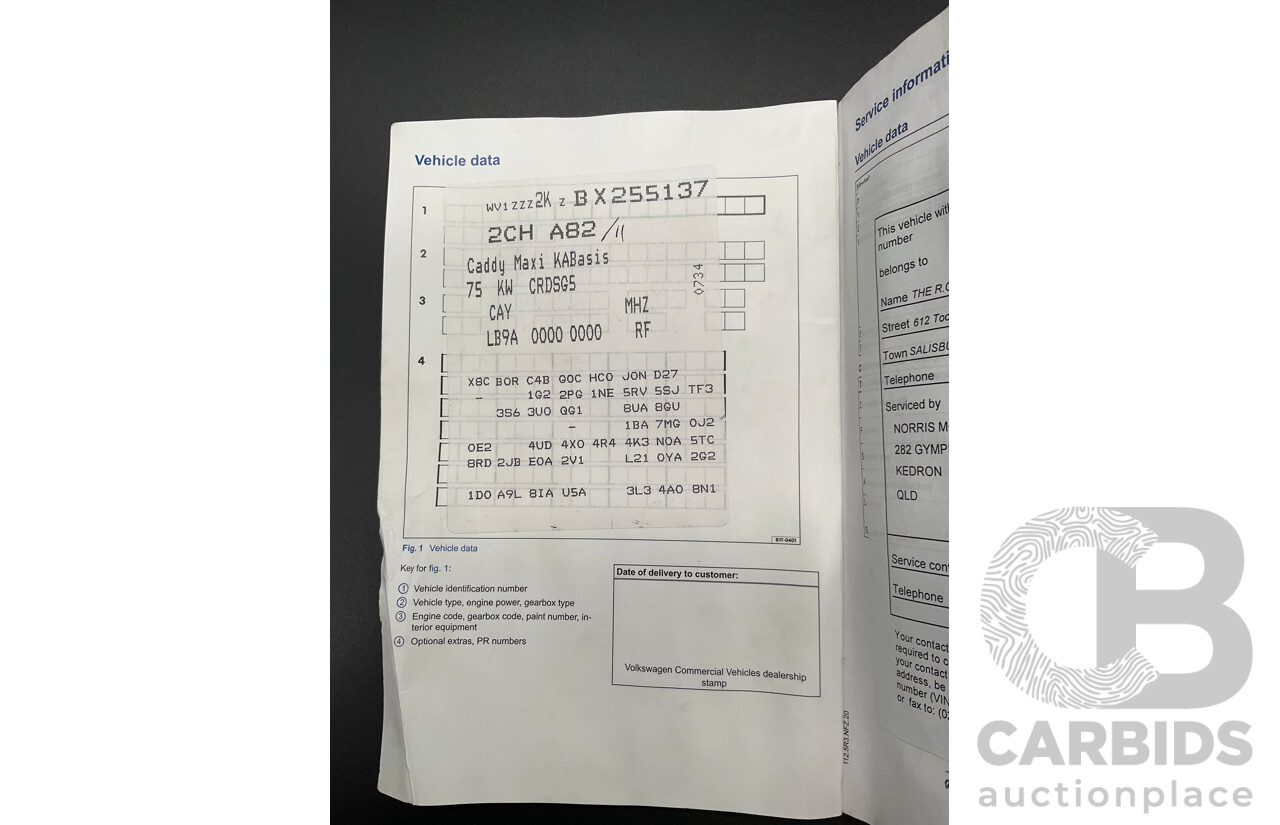 6/2011 Volkswagen Caddy Maxi TDI250 2K MY11 5d Van White Turbo Diesel 1.6L