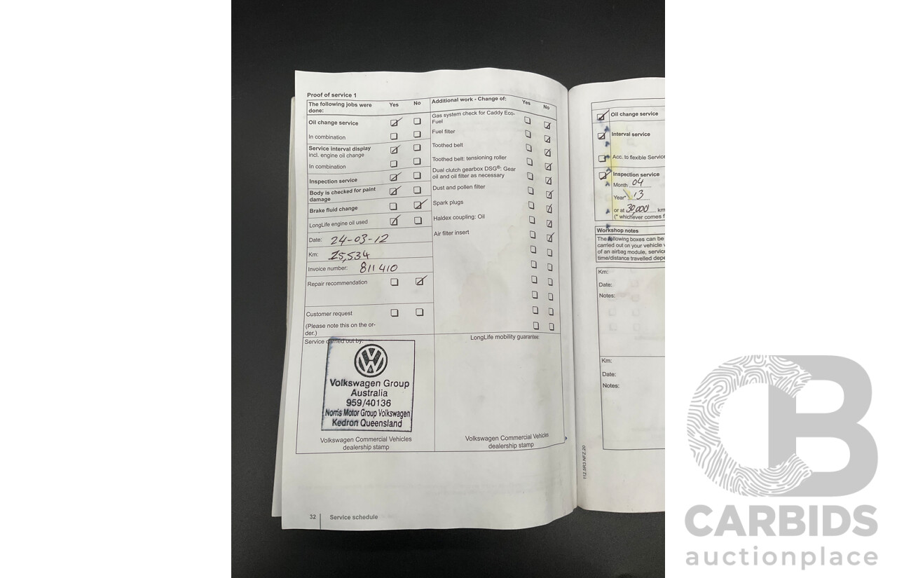 6/2011 Volkswagen Caddy Maxi TDI250 2K MY11 5d Van White Turbo Diesel 1.6L