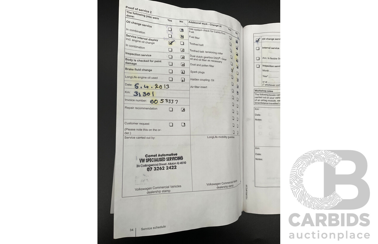 6/2011 Volkswagen Caddy Maxi TDI250 2K MY11 5d Van White Turbo Diesel 1.6L