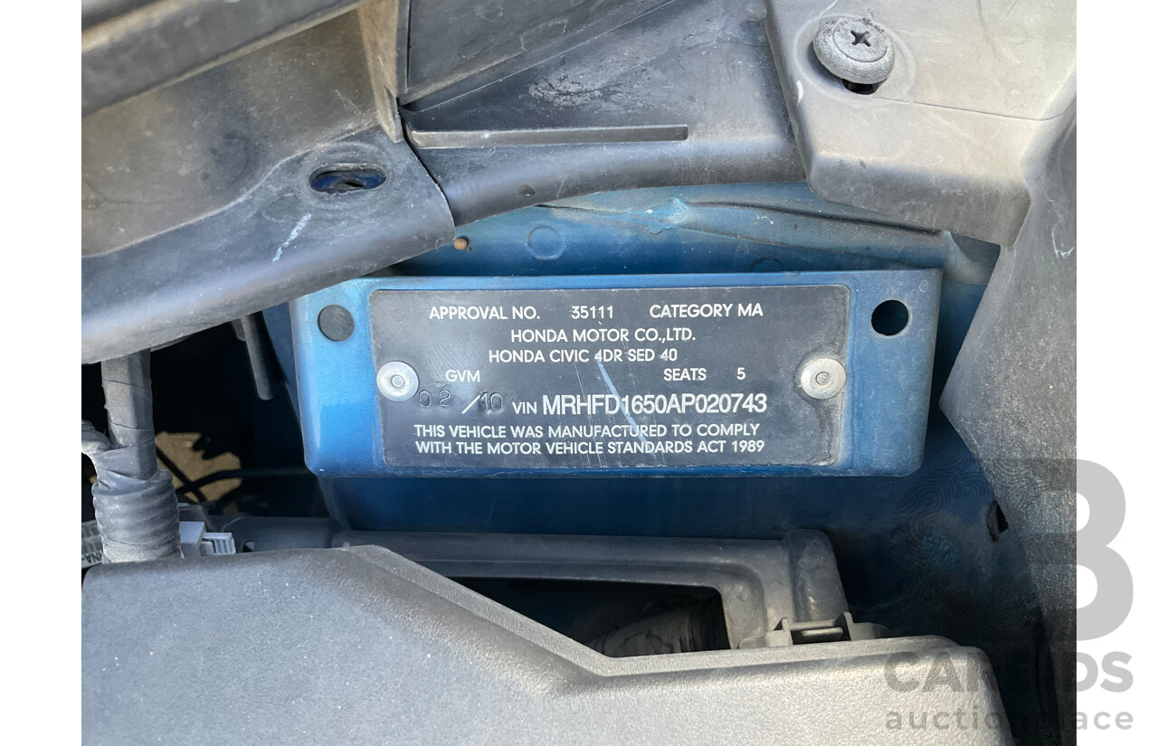 2/2010 Honda Civic VTi MY10 4d Sedan Blue 1.8L