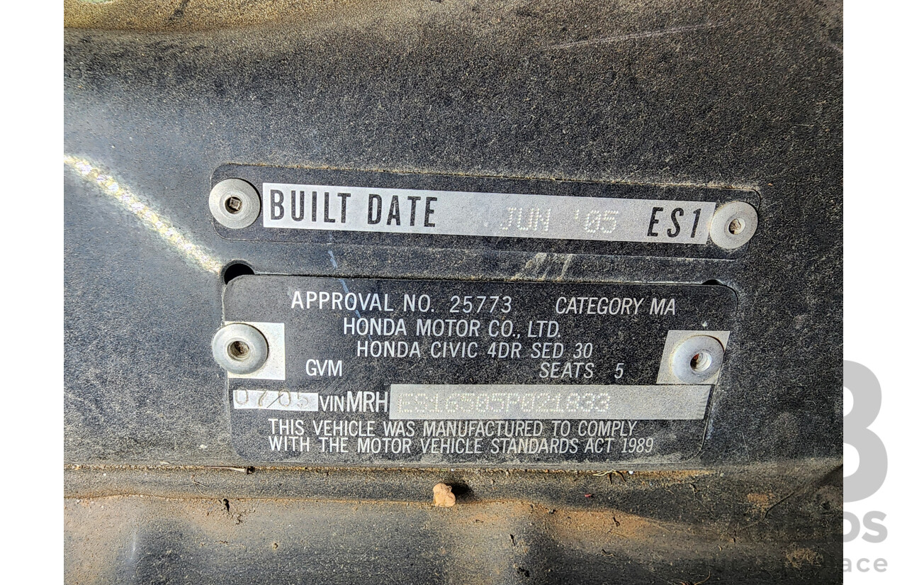 7/2005 Honda Civic GLi 7TH GEN 4d Sedan Black 1.7L