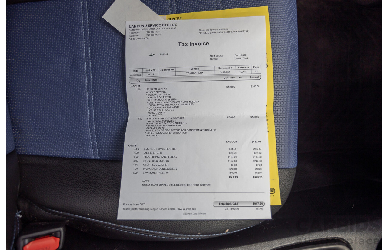 7/2015 Toyota Hilux Workmate (4x4) GUN125R Dual Cab Utility Nebula Blue Turbo Diesel 2.4L