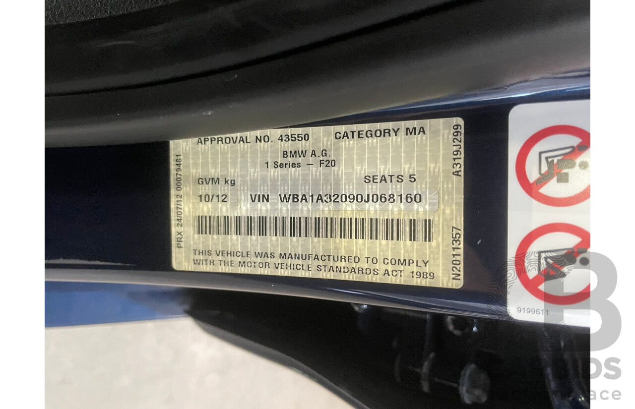 10/2012 BMW 118i F20 5d Hatchback Tiefsee Blue Metallic Turbo 1.6L