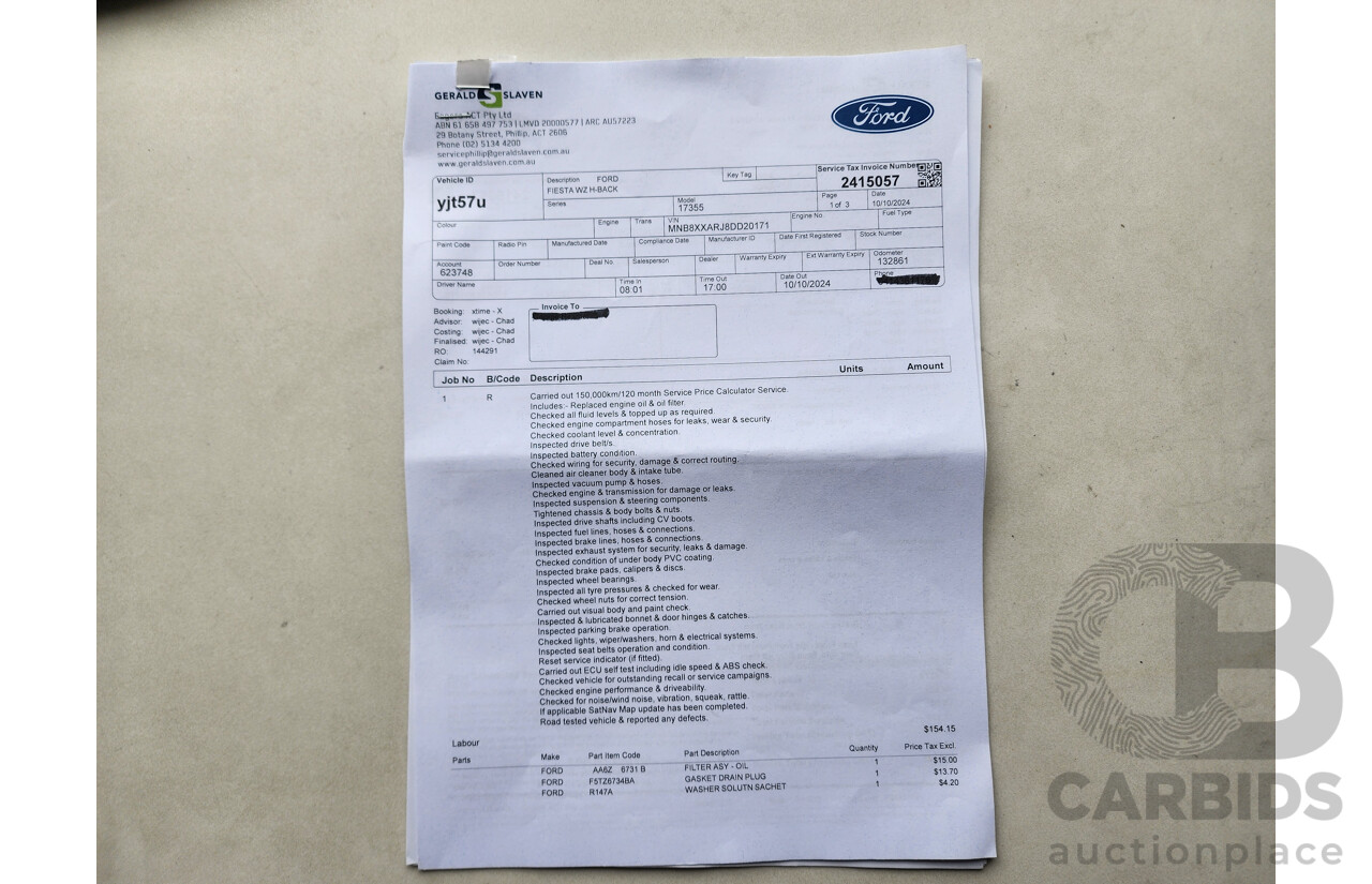 12/2013 Ford Fiesta Sport WZ 5d Hatchback Blue 1.0L