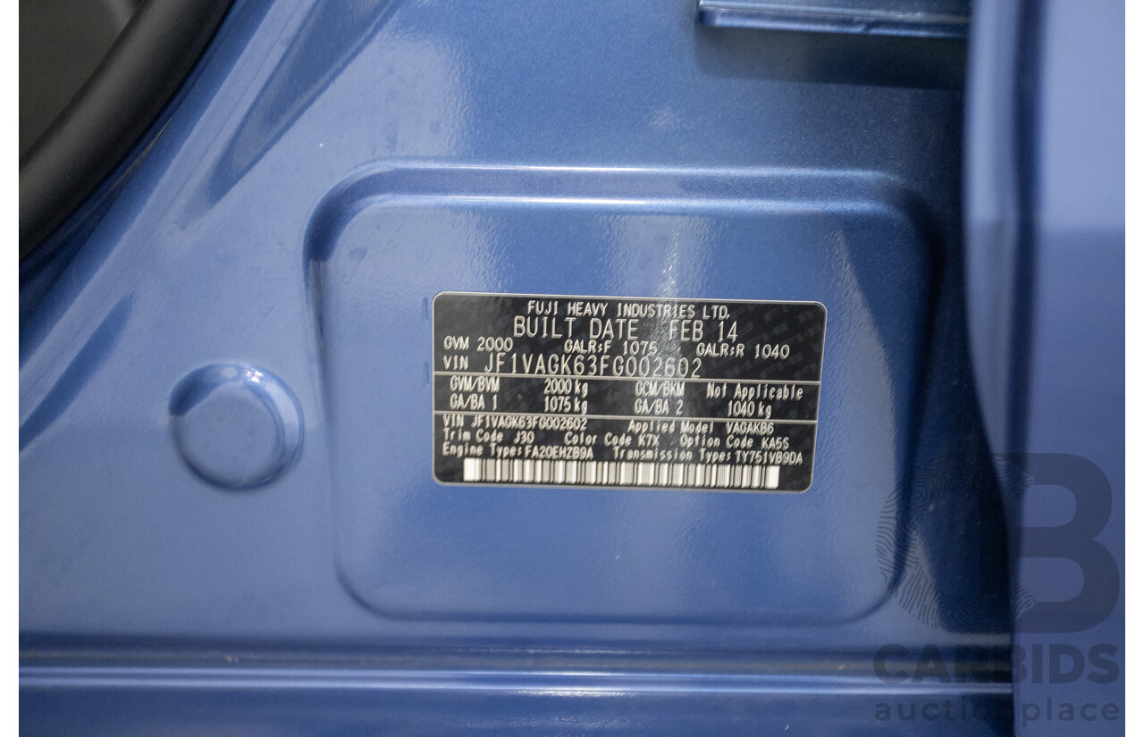 4/2014 Subaru WRX Premium (AWD) MY15 4D Sedan Lapis Blue Turbo 2.0L