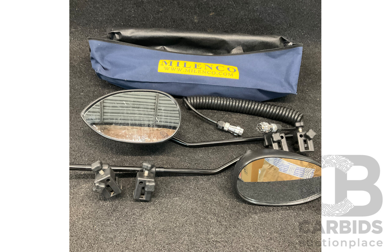 MILENCO Set of Caravan Towing Mirrors and Heavy Duty 5 Pin Trailer Cable Coil - Lot of 2