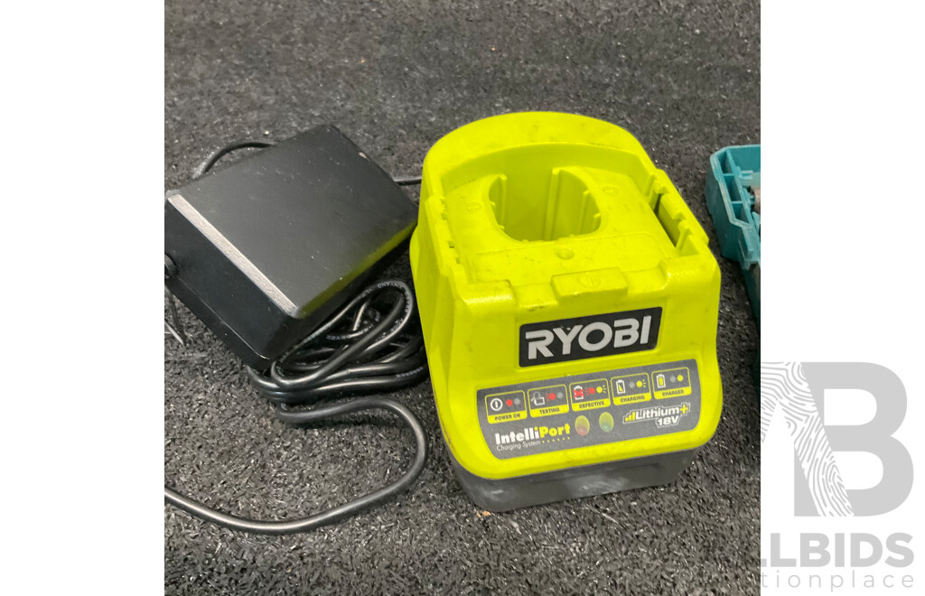 RYOBI ONE+ Battery Charger, MAKITA Screwdriver Bit & Drill Set and Wireless Car Charge Pad  - Lot of 3