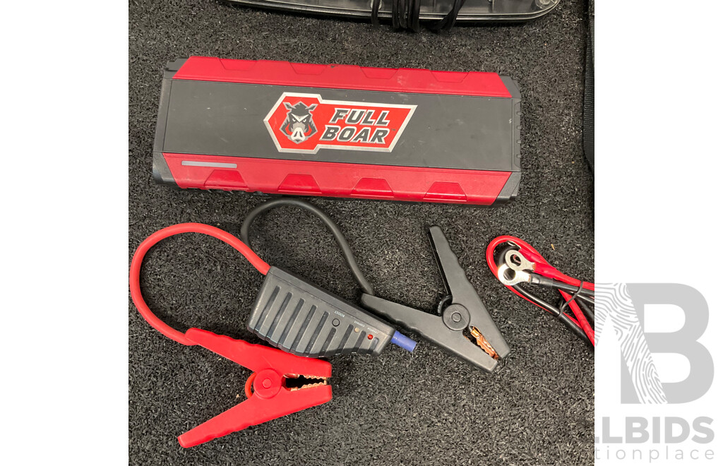 LED Roof Recovery Warning Light,  Full Boar Jump Starter Power Bank and Pair of Vehicle Seat Belt Buckle Stalks  - Lot of 3