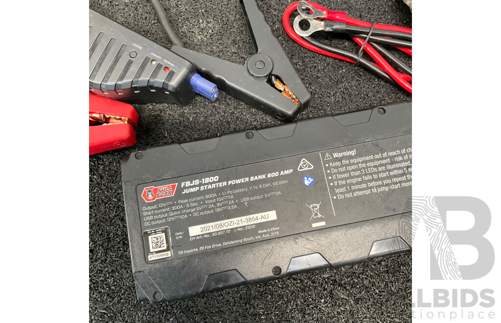 LED Roof Recovery Warning Light,  Full Boar Jump Starter Power Bank and Pair of Vehicle Seat Belt Buckle Stalks  - Lot of 3