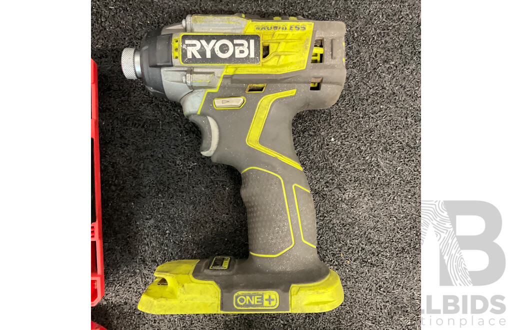 RYOBI 18V Impact Driver (R18IDBL) with 5.0Ah Battery and MILWAUKEE Bit Sets  - Lot of 4