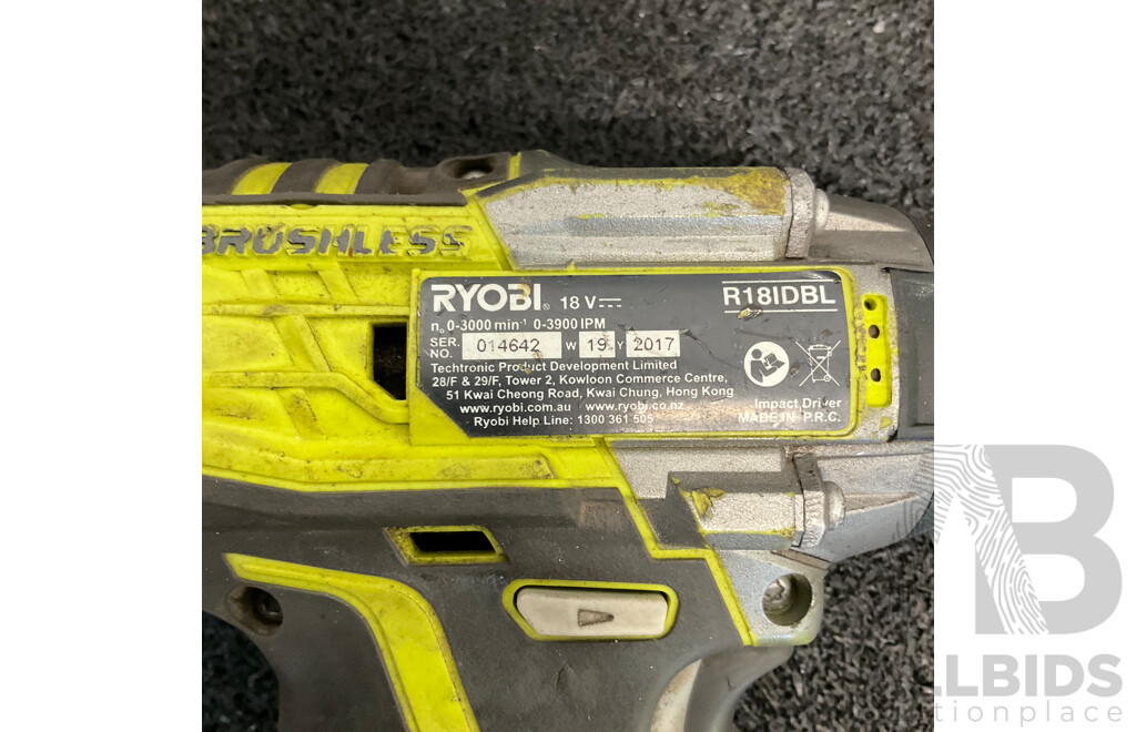RYOBI 18V Impact Driver (R18IDBL) with 5.0Ah Battery and MILWAUKEE Bit Sets  - Lot of 4