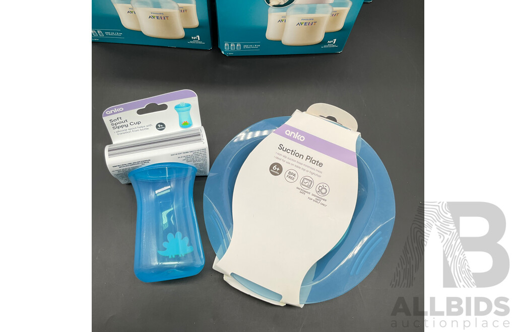 PHILIPS Avent Anti-Colic Feeding Bottle 3 Pack (4x), ANKO Quilt, Cup and Plate - Lot of 7