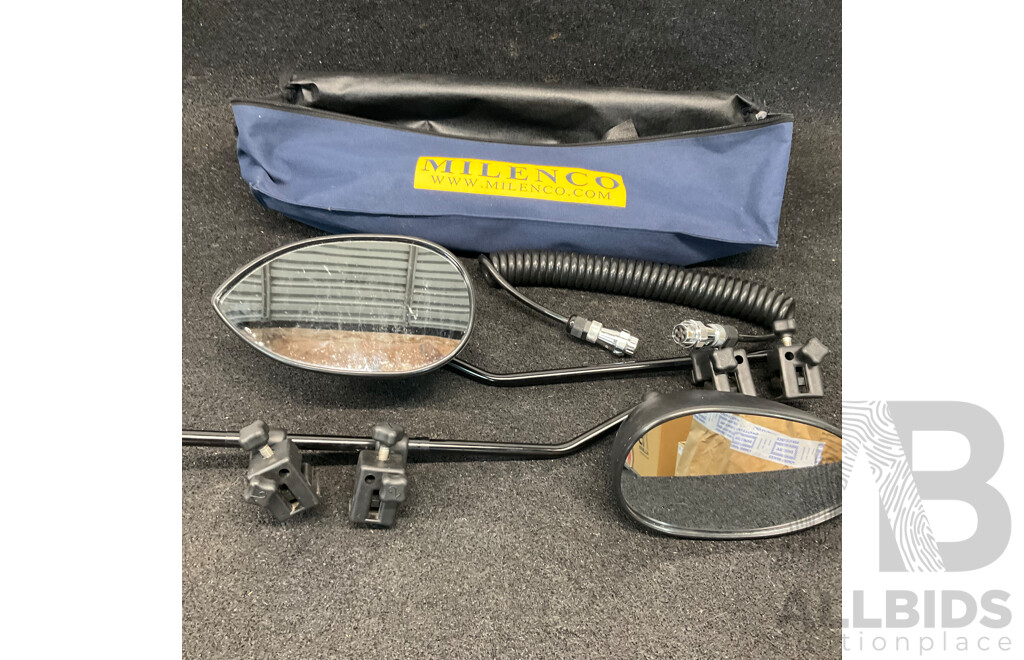 MILENCO Set of Caravan Towing Mirrors and Heavy Duty 5 Pin Trailer Cable Coil - Lot of 2
