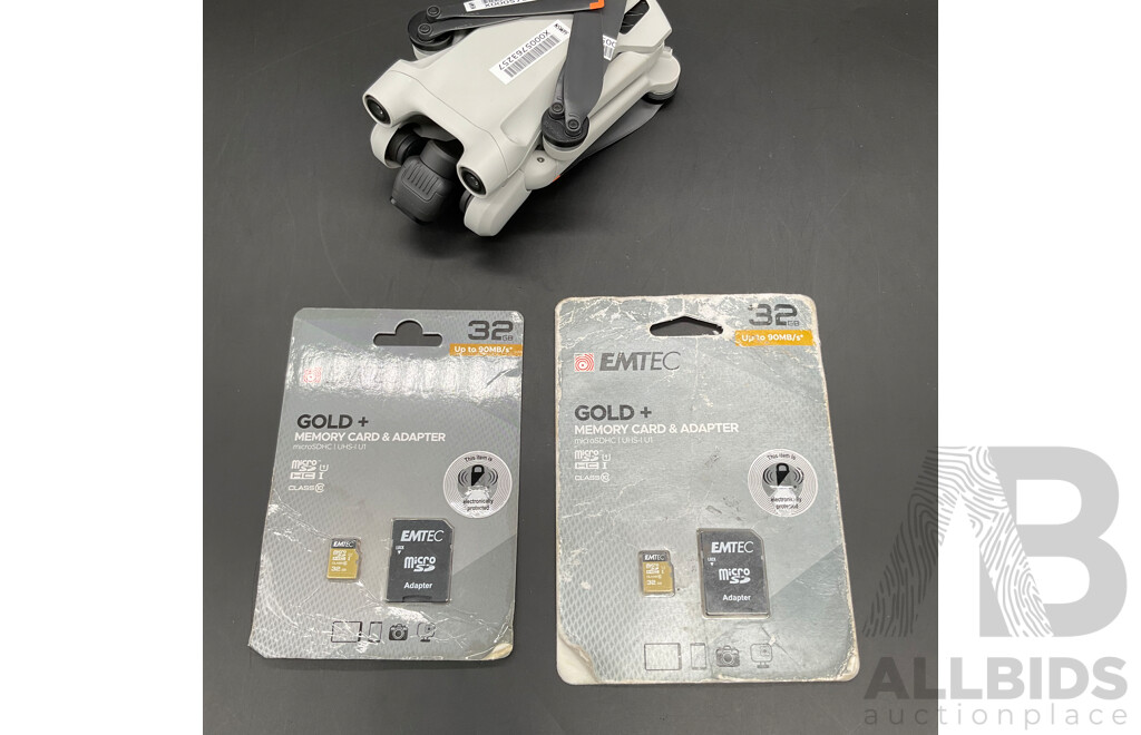 DJI Mini 3 Pro Drone and Two EMTEC Gold+ 32GB Memory Cards - Lot of 3