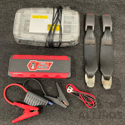 LED Roof Recovery Warning Light,  Full Boar Jump Starter Power Bank and Pair of Vehicle Seat Belt Buckle Stalks  - Lot of 3