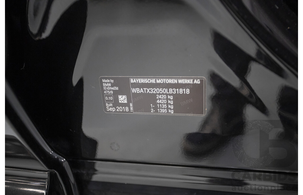 11/2018 BMW X3 xDrive20d M-Sport (4x4) G01 4d Wagon Black Sapphire Metallic Turbo Diesel 2.0L