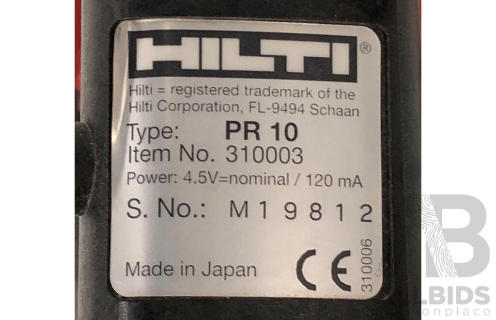 Hilti PR10 Rotary Laser Interior Laser with Hilti PA310 Mount & Carrying Case