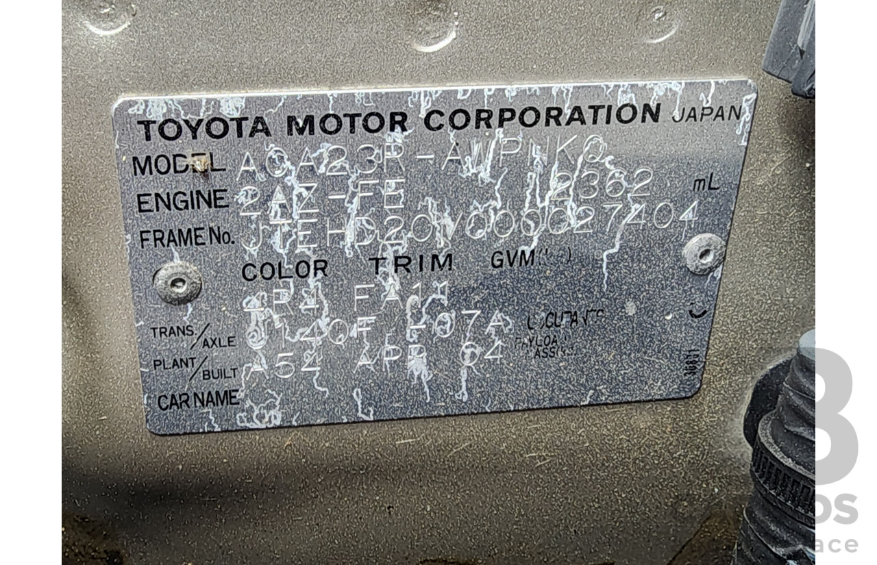 4/2004 Toyota Rav4 Cruiser (4x4) ACA23R 4d Wagon Gold 2.4L