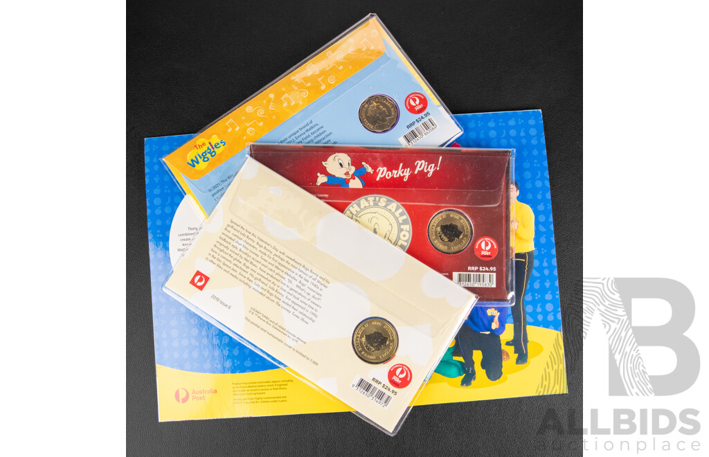 Three Australian PNCs Including 2021 The Wiggles Set, Fruit Salad Yummy Yummy with Tuvalu 2018 Porky Pig and 2019, Loved Up