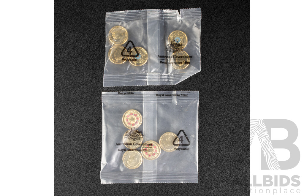 Ten Australian RAM UNC Two Dollar Coins, Five 2025 Remembering WW2, 80 Years and Five 2021 Ambulance Service