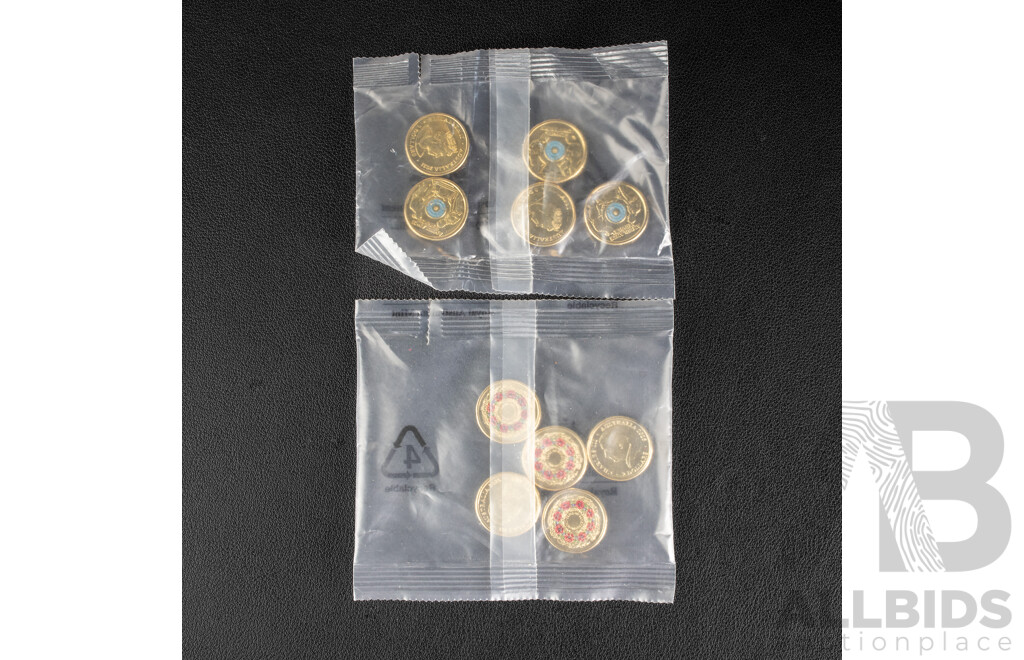Ten Australian RAM UNC Two Dollar Coins, Five 2025 Remembering WW2, 80 Years and Five 2021 Ambulance Service