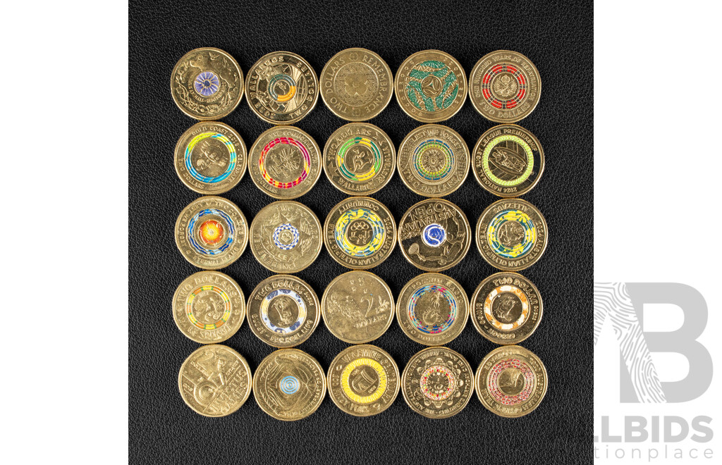 Twenty Five Australian Commemorative Two Dollar Coins Including 2026 Bluey Real Life and Bingo/Hooray, 2025 Birthday Cake Book, 2016 Fifty Years Decimal Currency .............................................