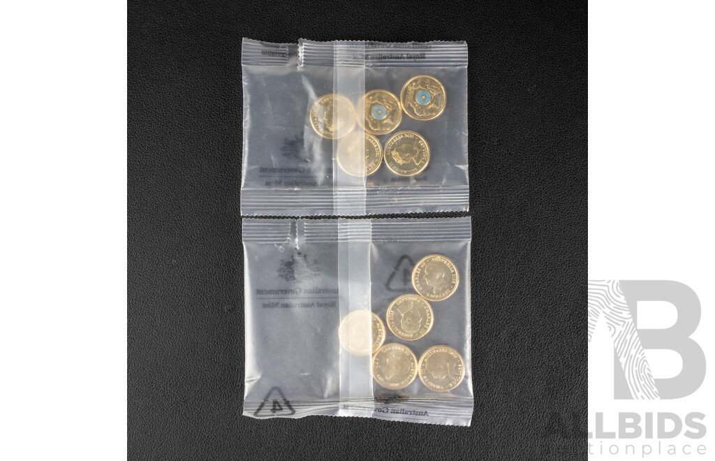 Ten Australian RAM UNC Two Dollar Coins, Five 2025 Remembering WW2, 80 Years and Five 2021 Ambulance Service
