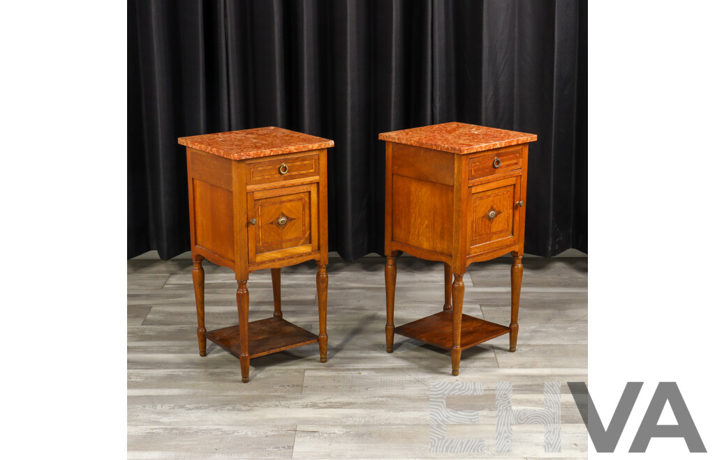 Pair of Antique French Marble Top Bedside Cabinets