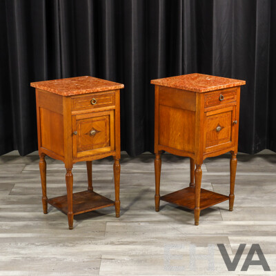 Pair of Antique French Marble Top Bedside Cabinets