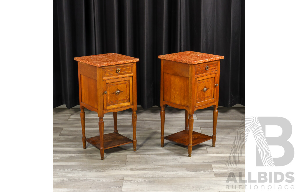 Pair of Antique French Marble Top Bedside Cabinets