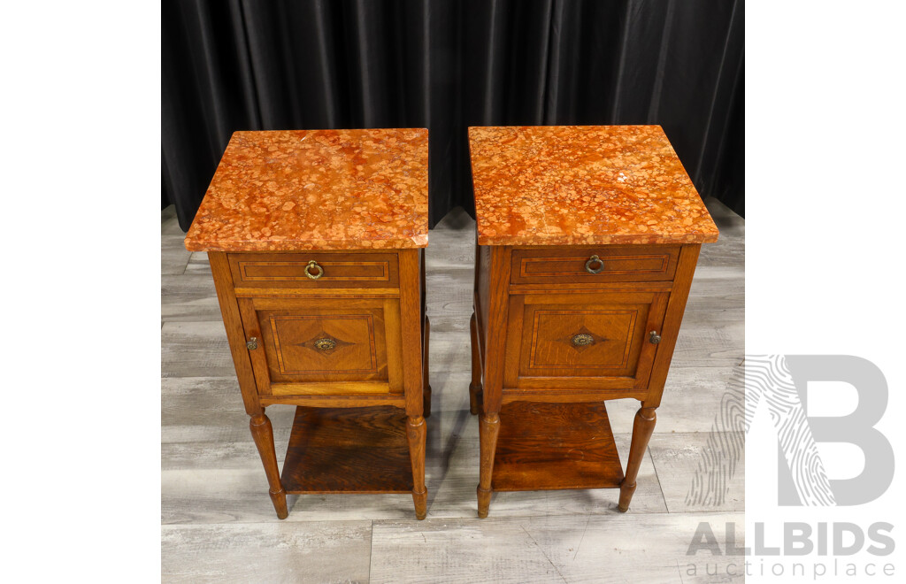 Pair of Antique French Marble Top Bedside Cabinets