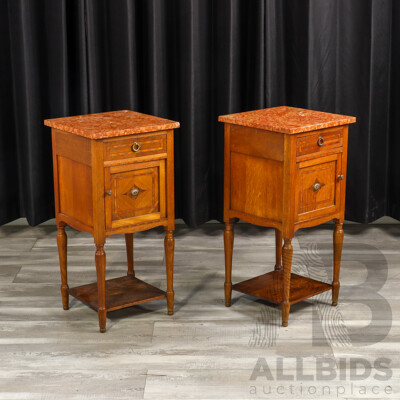 Pair of Antique French Marble Top Bedside Cabinets