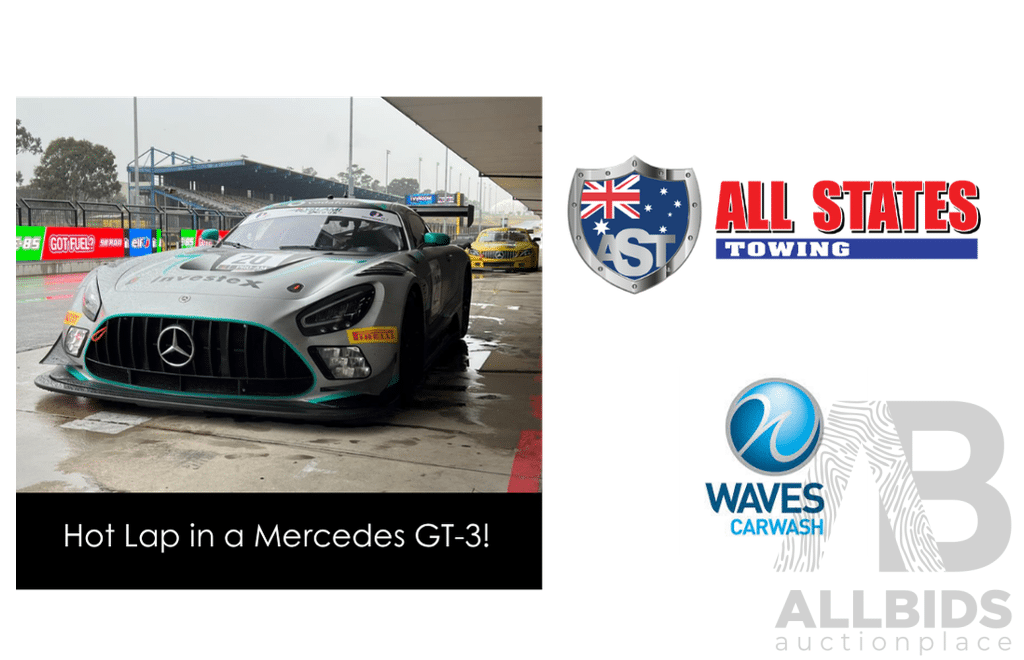 A Thrilling Hot Lap Experience in a Mercedes GT-3, $200 Voucher from All States Towing and $100 Waves Car Wash Voucher