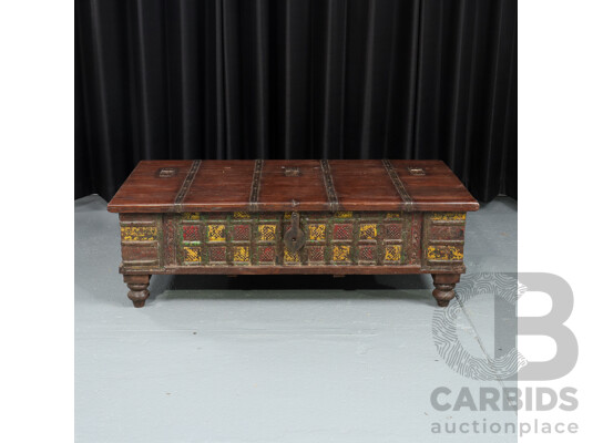 Vintage Indian Teak Pitara Chest with Iron Bindings