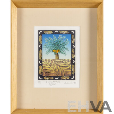 A. Curtis, (20th Century), Living Fossils - Cycad (1997), Original Signed & Editioned Hand Coloured Lithograph, 41 x 33 cm (frame)