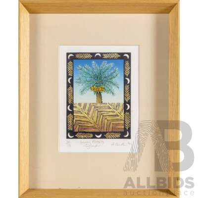 A. Curtis, (20th Century), Living Fossils - Cycad (1997), Original Signed & Editioned Hand Coloured Lithograph, 41 x 33 cm (frame)