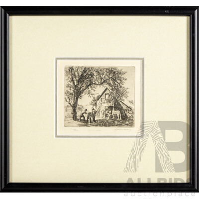 Sir Lionel Lindsay, (19/20th Centuries, Australian, 1874-1961), The Old Barn, Windsor NSW, (c1919), Antique Original Etching Printed in Black Ink From One Plate, 33 x 35 cm (frame)