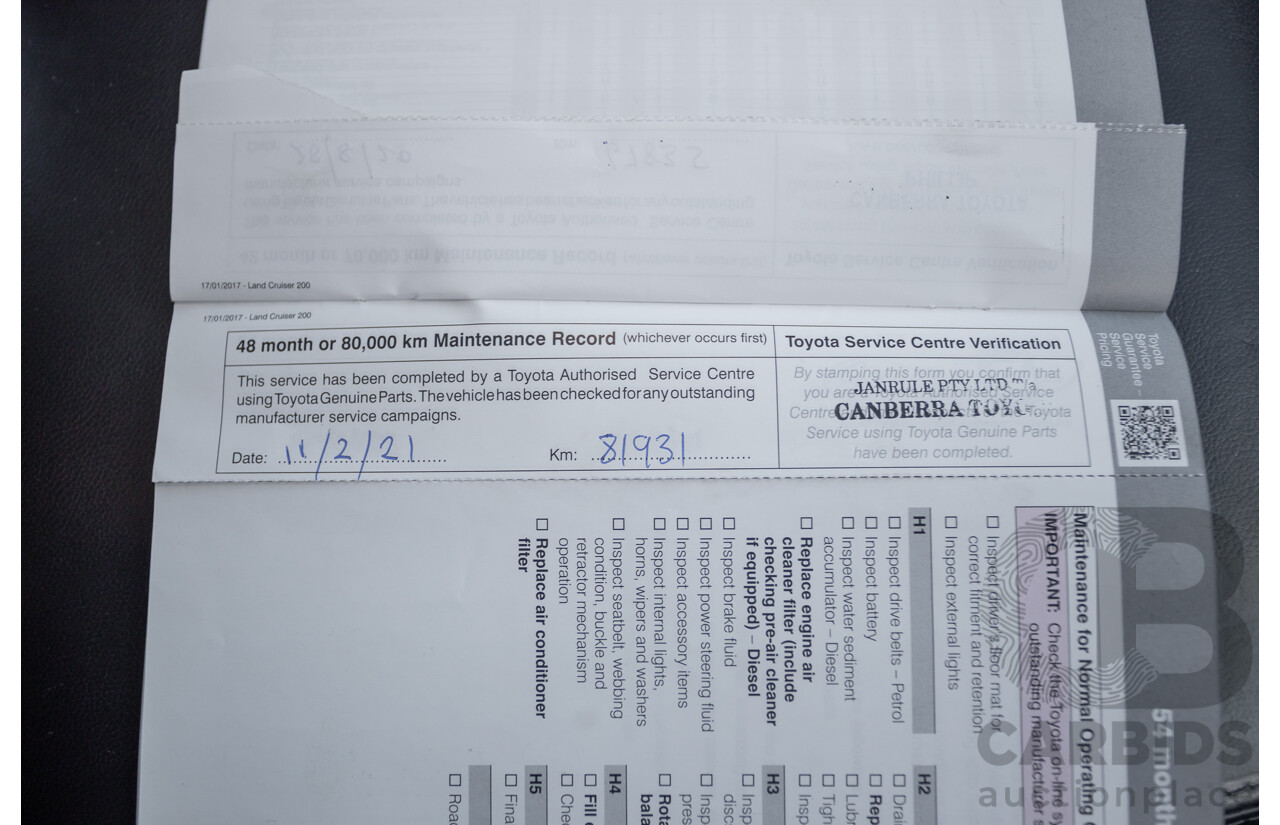 07/2017 Toyota Landcruiser VX (4x4) VDJ200R MY16 4D Wagon Crystal White Pearl Twin Turbo Diesel 4.5L - 7 seats