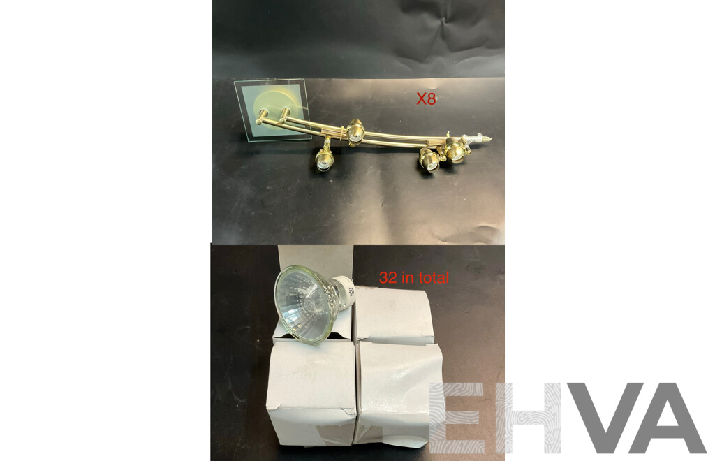 GU10 Adjustable Brass  4 Lights Spotlight - Lot of 8 ( with 32 Light Bulbs )