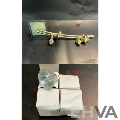 GU10 Adjustable Brass  4 Lights Spotlight - Lot of 8 ( with 32 Light Bulbs )